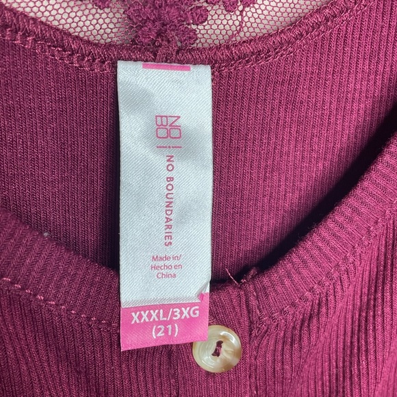 No Boundaries Button Front Lace Detail Back Top - Picture 2 of 5